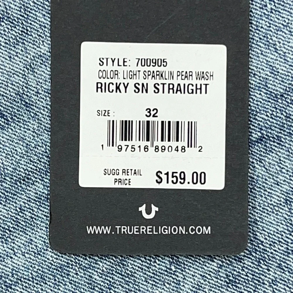 True Religion Ricky SN Straight Jeans Mens 32x34 Light Sparklin Pear Wash NEW